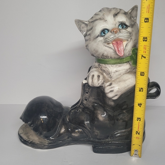 Rare Vintage Norleans Large Ceramic Kitten In Boot, Made In Italy - Picture 8 of 10
